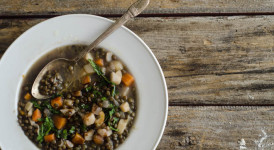 Lentil Stew with Winter Vegetables and Mustard Greens