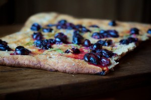 sourdough focaccia with grapes and rosemary