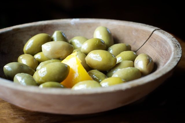 Home-cured Olives with Lemon in a Bowl