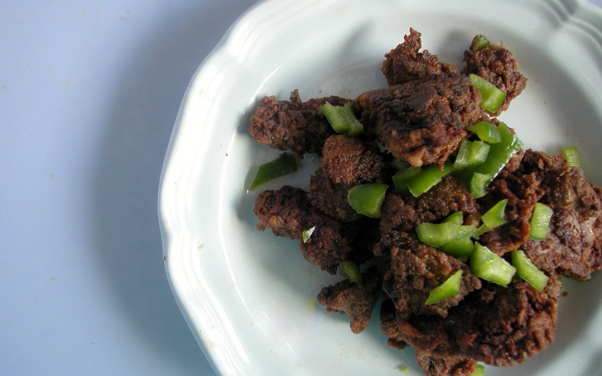 Fried Chicken Livers with New Mexico Chilies