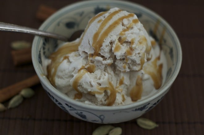 Chai coconut ice cream with sauce 1