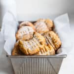 almond einkorn cookies in a metal loaf pan