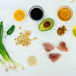 array of food on a tray