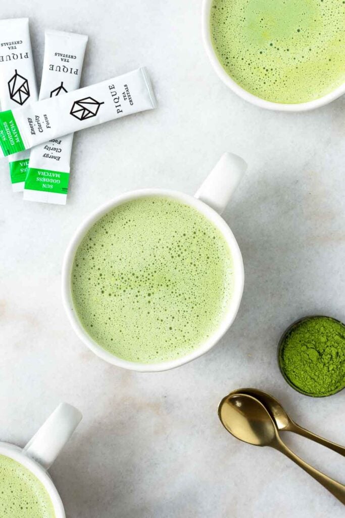 two cups of matcha green tea