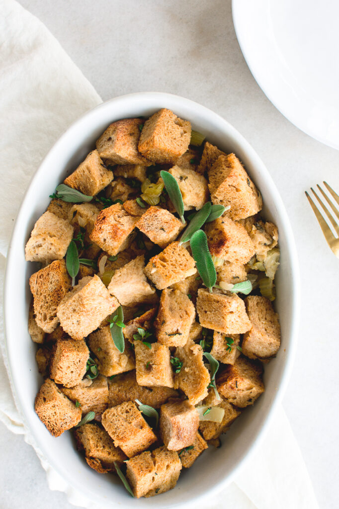 Simple Sourdough Stuffing Recipe with Herbs - Nourished Kitchen