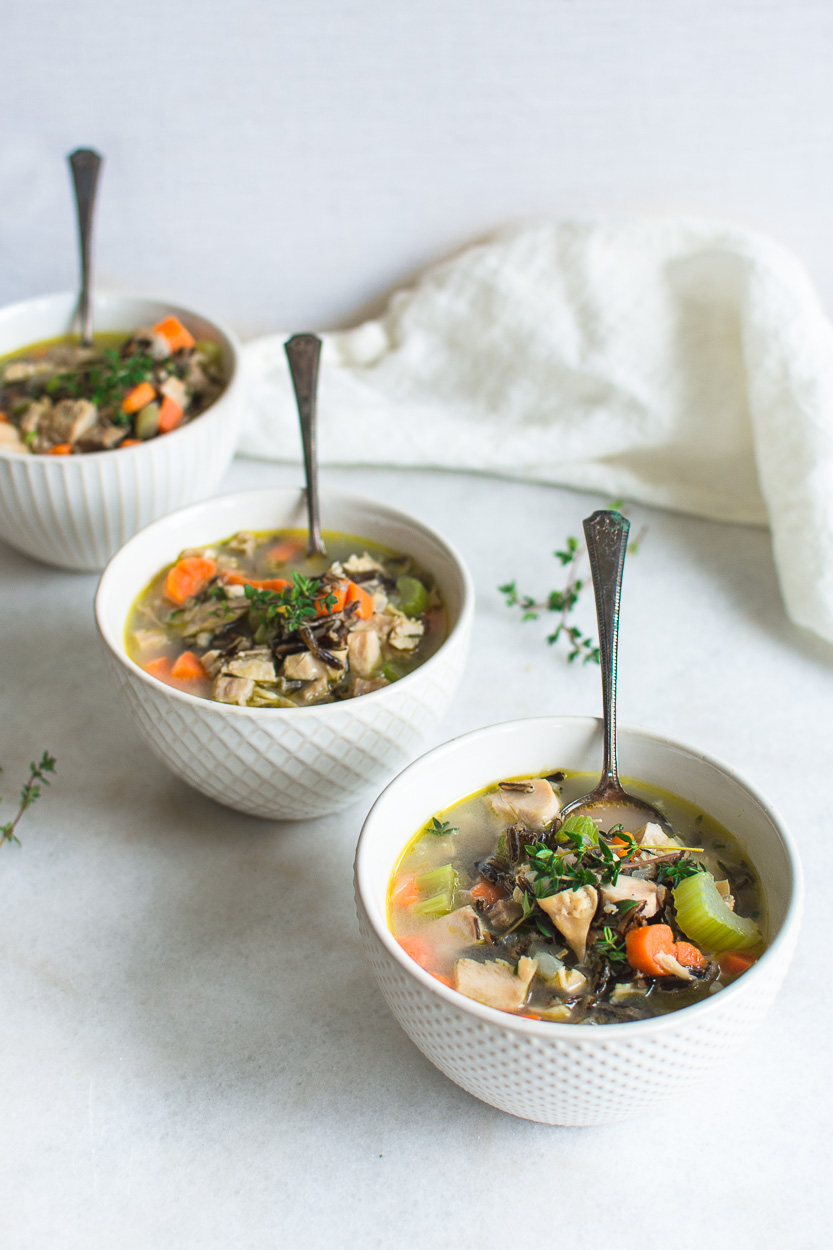 A Turkey and Wild Rice Soup Recipe that's brimming with vegetables, roasted turkey and fresh herbs