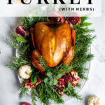 pinterest pin thanksgiving turkey with rosemary and apples