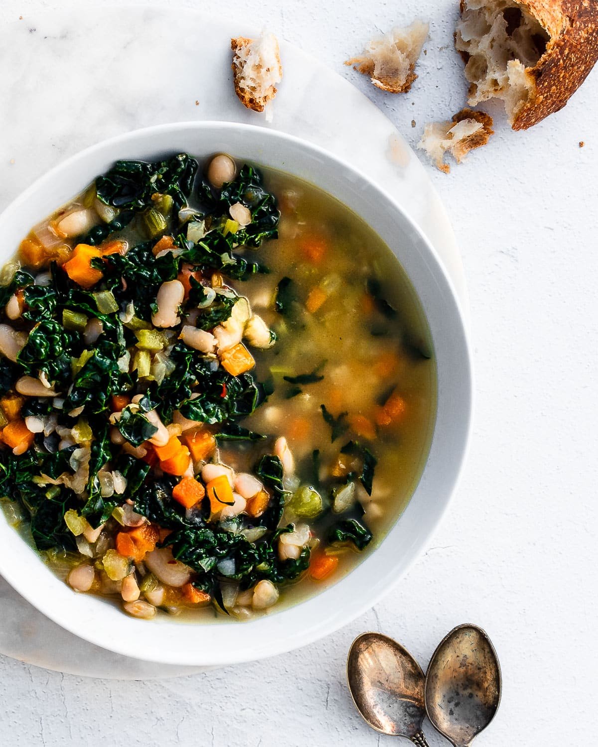 Kale and White Bean Soup served with baguette