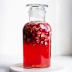 cranberry kvass fermenting in an apothecary jar
