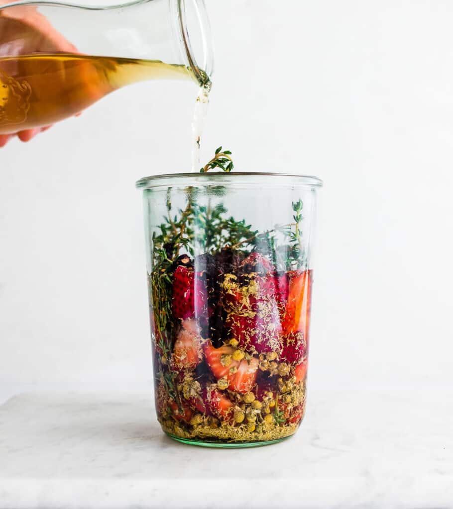 strawberry herb shrub in a weck jar