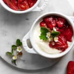 roasted strawberries spooned over yogurt