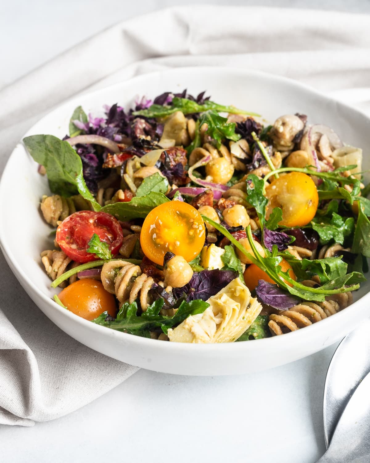Einkorn Pasta Salad in a white bowl