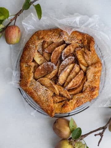 Apple galette with sourdough einkorn crust on a white background